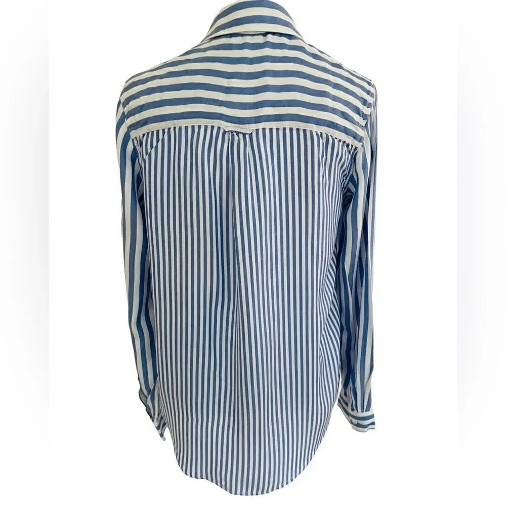 Beachlunchlounge Arielle Stripe Button Front Top, blue/white, size XS